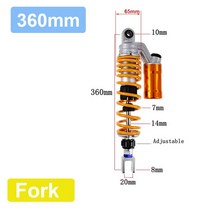 바이크 쇼크 업소버 쇼바 스프링 1 pcs 320mm 340mm 360mm 오토바이 리어 에어 충격 흡수 장치 혼다 스즈키 야마하 가와사키 BW 125 더트 고카트 쿼드 ATV, [03] 360mm Fork