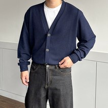 우모르 남성용 니트 브이넥 얇은 간절기 가디건 M~3XL