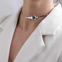미니 벨트 초커/ 납작 실버 클립 목걸이 유니크 심플