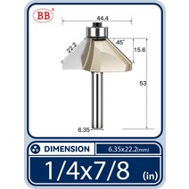 드라이월커터 베벨 모따기 라우터 비트 베어링 45도 플러시 트리밍 테이퍼 목공 diy, [07] 1-4x7-8(45deg), 07 1-4x7-8(45deg)