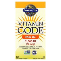 Garden of Life (가든 오브 라이프) Garden of Life Vitamin Code RAW D3 50mcg(2 000IU) 베지 캡슐 120정, 4개