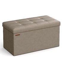 SONGMICS 76.2cm(30인치) 접이식 보관 오토만 벤치 보관 상자 발판 커피 테이블 패딩 시트 인조 가죽 최대 299.4kg(660파운드) 지탱 블랙 ULSF