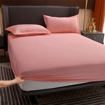 순면 장착 시트 탄성 밴드 미끄럼 방지 조절식 매트리스 커버 싱글 더블 킹 퀸 침대용 140 cm 160 200cm, Pink, 100x200cmx10cm