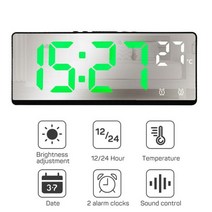 앤틱 탁상 빈티지 우드 전자 시계 2023 스마트 음성 제어 알람 테이블 온도 습도 날짜 표시 밝기 소리 조정 가능한 음성 깨우기, 초록, Green