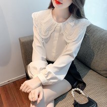 봄 빅터틀넥 화이트 레이스 블라우스 블라우스 코디 양기녀