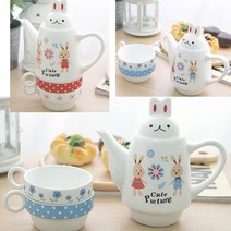 래빗 티포트+머그잔2개세트(티포원 티포트커피잔세트), 500ml, 그린