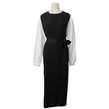 퍼니걸스 6222 라운드 소매 배색 허리 끈 롱 원피스 여성의류