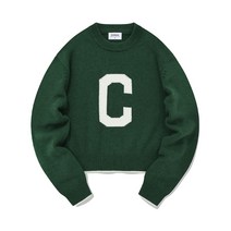 커버낫 니트 스웨터 여성 크롭 C로고 크루넥 그린