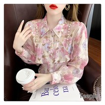 티피/Teepie 봄가을 여성 플라워 셔츠 패션 긴팔 루즈핏 날씬해 보이는 블라우스