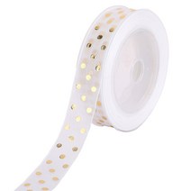 골든 도트 오간자 리본 테이프 25mm 바느질 공예 장식 새틴 리본 공예 DIY 보우 액세서리 20M, 흰색, 1개