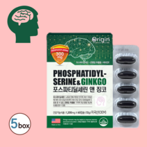 뇌 영양제 ps 300mg 포스파티딜세린 메모라이즈 은행잎추출물 피에스 ps 비타민E 기억력 집중력 인지력 개선 인지질 수험생 성장기 청소년 중년 장년 노년 건강 추천 미국, 5박스