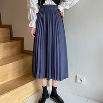 소프트 스판 롱 주름 플리츠 여성 밴딩 치마