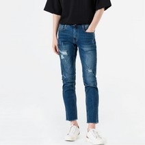 남성 스판 빈티지 헤지 컷팅 일자 청바지 주말룩 데님 꾸안꾸 대학생룩