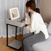 이동식 화장대 가정용 화장품보관함 거울 협탁 모던 40cm 미니 화장대, 실버 월넛 서랍 블랙 프레임