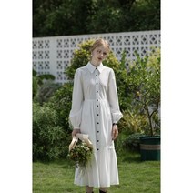 화이트 롱 셔츠원피스 촬영 하객룩 돌잔치엄마 슬림 허리 셔츠 원피스