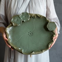 그린 도자기공예 연꽃잎차트레이 퇴수기 세라믹 다반, 연잎다반