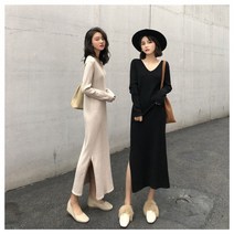 [NewCare] 당일발송 브이넥 니트 롱 원피스 여성 니트원피스