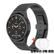 KANTAM 갤럭시워치4 클래식 링크브레이슬릿 메탈스트랩 +강화유리2매 정품 호환 40MM 44MM 42MM 46MM, 블랙