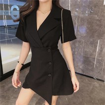 브이넥 세미 정장 여름 반팔 언발 미니 원피스 3color