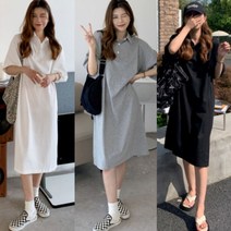 단아한 느낌 일상 데일리 룩 반팔 카라 여성 롱원피스여름원피스 여성치마 나시원피스 청치마 브이넥원피스 여자원피스 면원피스 플라워원피스 미디원피스 프릴