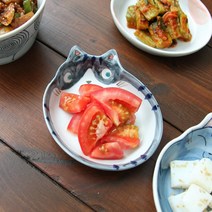 오반자이 네즈미 네코 핸드프린팅 접시 일본 그릇 식기 독특한모양접시 특이한접시 고양이접시 캐릭터접시 반찬그릇 반찬접시, 오반자이 네즈미 네코 핸드프린팅 접시[까망이네코]