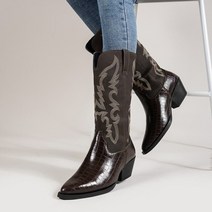 승마 여성 웨스턴 카우보이 부츠 레트로 미국2022 가을 겨울 갈색 무릎 높은 카우걸