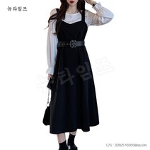 끈나시 원피스 여성 긴팔 캐주얼 블랙멜빵 스커트 뉴타임즈 C11 Q846T596