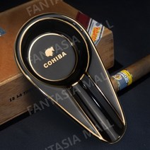 코히바 시가 재떨이 세라믹 금속 휴대용 전용, 블랙 COHIBA 프리미엄 본 차이나