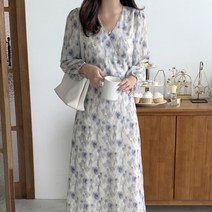 여자 쉬폰 플레어 무드 플라워 롱원피스
