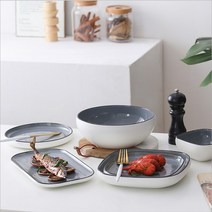 홈앤씨 세련된 그릇 접시 밥공기 세트, 원형접시(소), 그레이