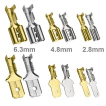 터미널압착기 케이블 유압 100pcs 2.8mm 4.8mm 6.3mm 플러그 스프링 여성 남성 스페이드 콜드 압착 단자 커넥터 자동차 스피커 전기 와이어 커넥터 세트, 황금색 6.3mm 칼집, 100개 여성