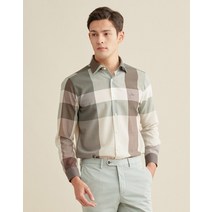22SS [EASY CARE] 카키 울폴리 혼방 닥스 헤리치지 빅체크 긴팔 셔츠 DMSH2B002K2