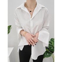 (쏠지)무료배송 봄 구김없는 레이어드 실켓 면 스판 박시 루즈핏 롱 커프스 화이트 셔츠 흰 남방