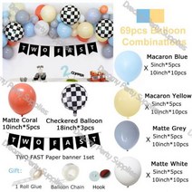 레이싱 자동차 풍선 아치 2 생일 파티 장식 아이 소년 68pcs 블루 옐로우 Ballon 갈 랜드 키트 블랙 체크 무늬 글로브 배경, 68pcs and Two Fast