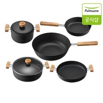 풀무원 인덕션 IH 원목 쿡웨어 5종 세트 그릴팬(26cm) 라이스팟(18cm) 멀티웍(26cm) 전골냄비(26cm) 미니팬(20cm)