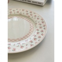 빈티지그릇 플레이트 도자기 접시 파스타 유리 법랑 수입, 핑크 잔 레이스 접시