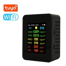 이산화탄소측정기 CO2측정기 Wifi 공기 품질 7in1 PM25 PM10 산화탄소 TVOC HCHO AQI 테스터 TFT 컬러 스크린 검출기 공기질