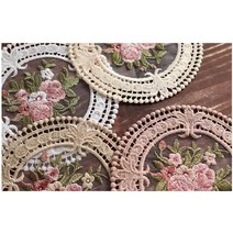 유럽풍 자수레이스 컵받침 꽃병받침 4P 공간완성 손님대접용 찻잔대용 집들이선물, 베이지