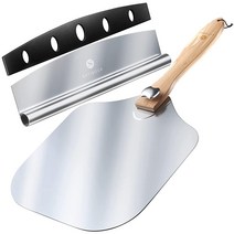 미국직배송 SatiSouk Pizza Peel 30.5cm x 35.6cm(12인치 14인치) - 알루미늄 금속 피자 필 나무 접이식 손잡이 로커 블레이드 커터 전문 서버 액세