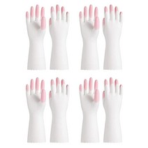 PACIFIC PPE 재사용 가능한 청소 장갑 4쌍 PVC 식기 세척 장갑 라텍스 프리 주방 안감 없음 핑크 미디엄, 단일사이즈