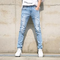 동대문스타일 남자 빅사이즈 청바지 헤짐구제 슬림일자 스판 남성 빈티지 데님
