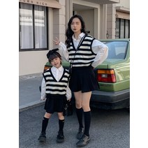 패밀리룩 2023 가을 엄마와딸 커플룩 스트라이프 베스트 얇은 루즈핏 셔츠 슬림 봄가을옷