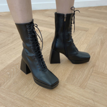 GL20 각진코 레이스업 9CM 통굽 지퍼 미들 앵클부츠