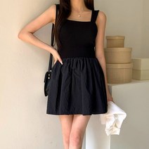 퍼니걸스 6674 뷔스티에 무지 플레어 미니 원피스 여성의류