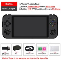 휴대용 rg552 anbernic 레트로 비디오 게임 콘솔 듀얼 시스템 안드로이드 리눅스 포켓 게임 플레이어 내장 256g 30000  게임, 블랙 16g 영국 플러그