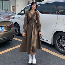 퐁순싸롱 빈티지 셔링 가을 퍼프 보헤미안 지지미 원피스 YJ
