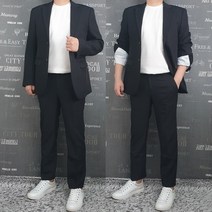 캐주얼정장 블랙 남성정장세트 슬림핏 검정정장 스판 셋업 면접 결혼식 비지니스