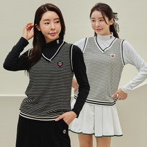 제이투제이 스트라이프 브이넥 골프조끼 빅사이즈 여성골프웨어 국내생산