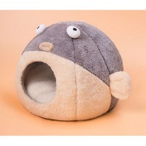 [냥수르] 고양이 캣 강아지 숨숨이집 복어 숨숨집 소형 중형 대형, 그레이 M (36x34x32cm)