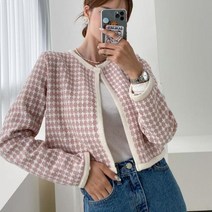다잇템 여자 트위드 카라없는 팝콘 슬렌더핏 FW 숏자켓